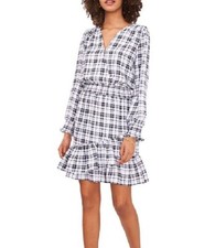 Vince Camuto Women's Moment Plaid Long Sleeve Dress White Size Medium Size