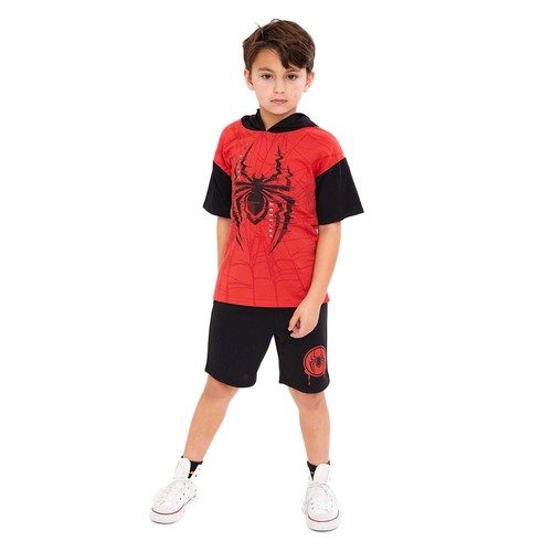 Marvel Spider-Man Boys Cosplay 2-Piece Hooded Short Sleeve Top & Shorts Set: 8 - Afbeelding 2 van 10