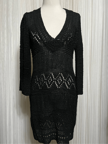 miami beach dress up Square Neck Long Sleeve Mini Dress in Black - 2 / Regular main image 0