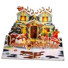 Pop Up Christmas Card, Decorated House, for Winter, Holiday, Xmas Gift, 5" x
