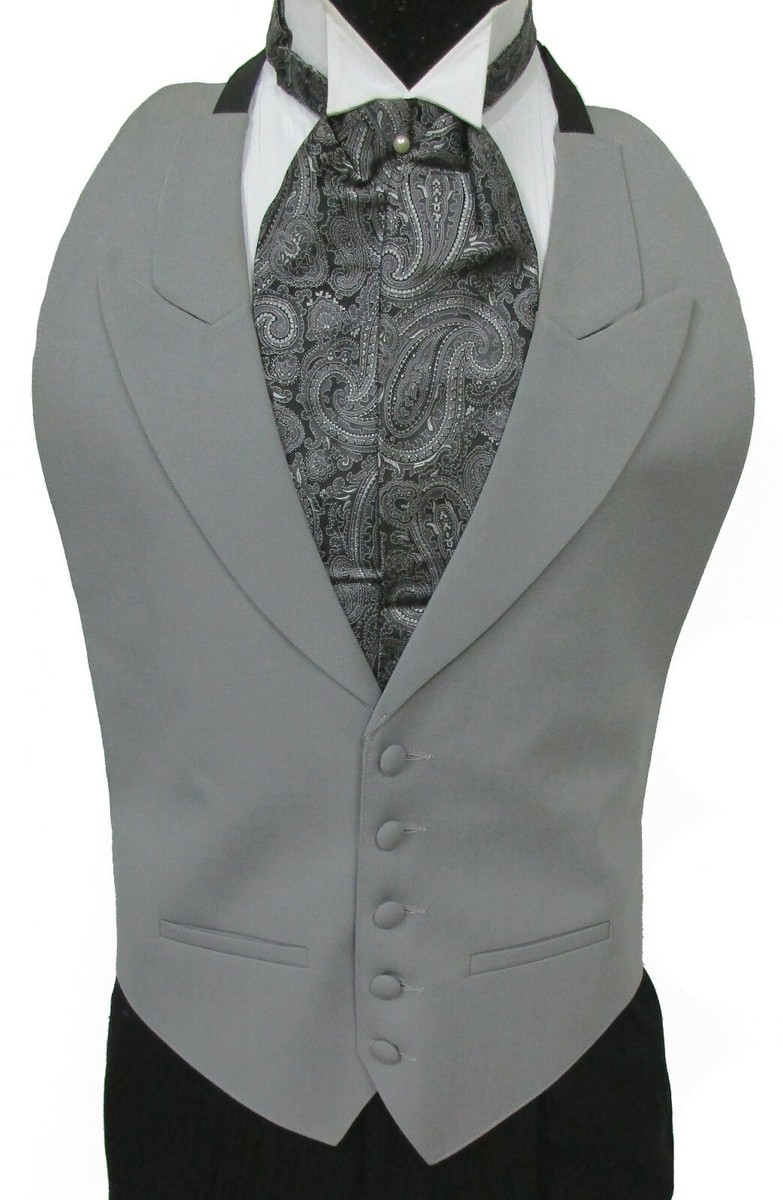 Boys Large Grey Tuxedo Vest Paisley Ascot Morning Dress Wedding Ring  Bearer