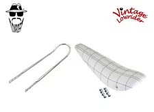 20" ORIGINAL LOWRIDER 2 Diamond Stitched Banana Seat White W/Chrome SissyBar 20"
