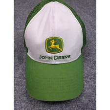 John Deere Trucker Hat Green White Mesh Snapback Baseball Cap Logo Embroidered