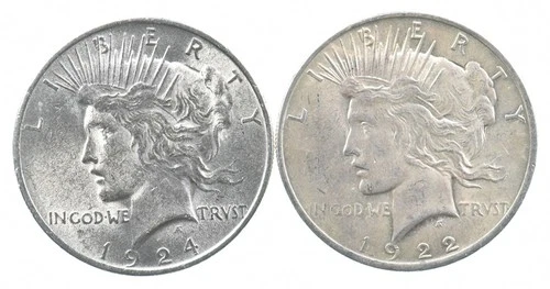 1924 & 1922 & Peace Silver Dollar $1 Bullion Collection Lot *851