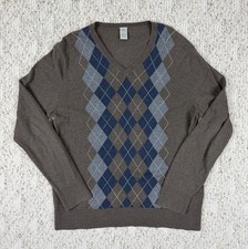 Sz Medium Men  s Gap Brand V Neck Pullover Argyle Long Sleeve Sweater Grey