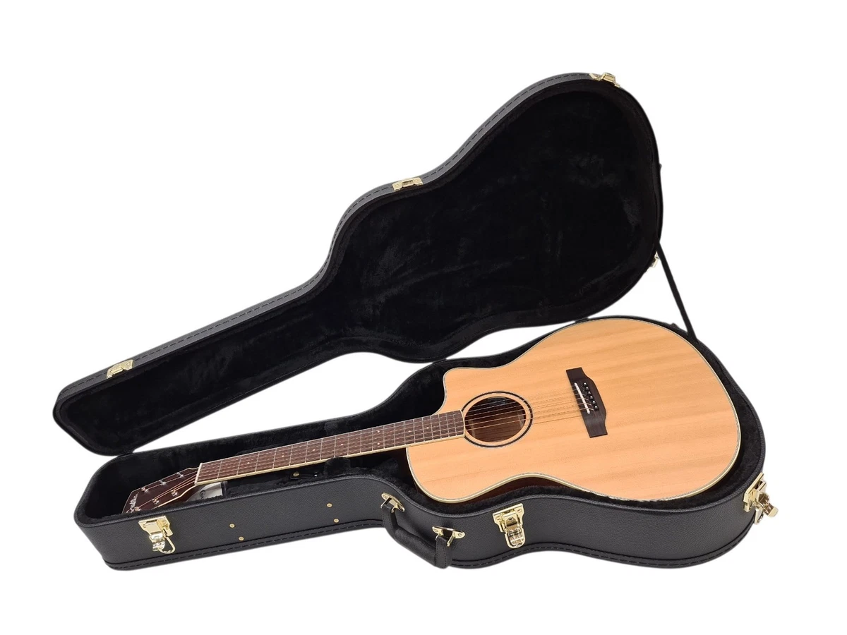Westerngitarre Koffer Gitarrenkoffer Hartschale Holzkern Leder Schwarz gewölbt