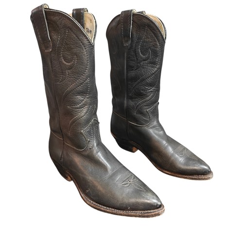 Vintage Stewart Boot 1977 Fine Handmade Black Leather Cowboy Boots Mens Size 9D