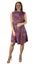 Burgundy Printed Cowl Neck Sleeveless Designer Sweater Dress X-Large
