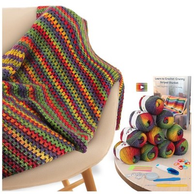 Crochet Blanket Kit for Beginners, Vintage Rainbow Blanket, Complete Starter ...