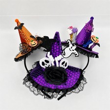 Women's Halloween Mini Witch Hat Headband Shaking Pumpkin Spider Ghost Hair Hoop