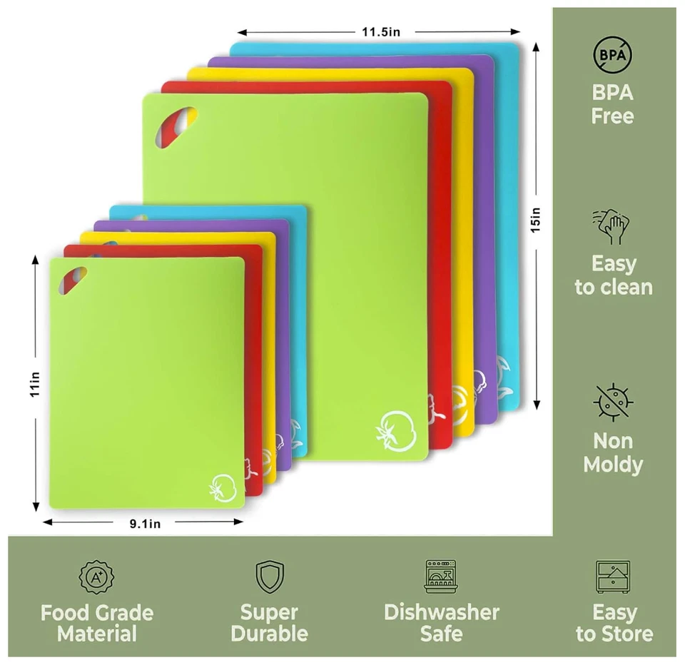 15-Piece Flexible Cutting Board Set Color-Coded BPA-Free No-Slip Dishwasher Safe - Image 2 of 4