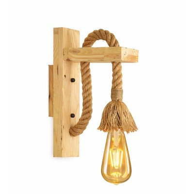 Vintage Industrial Holz Wandleuchte Hanfseil rustikal Wandleuchte Loft Wandlampe
