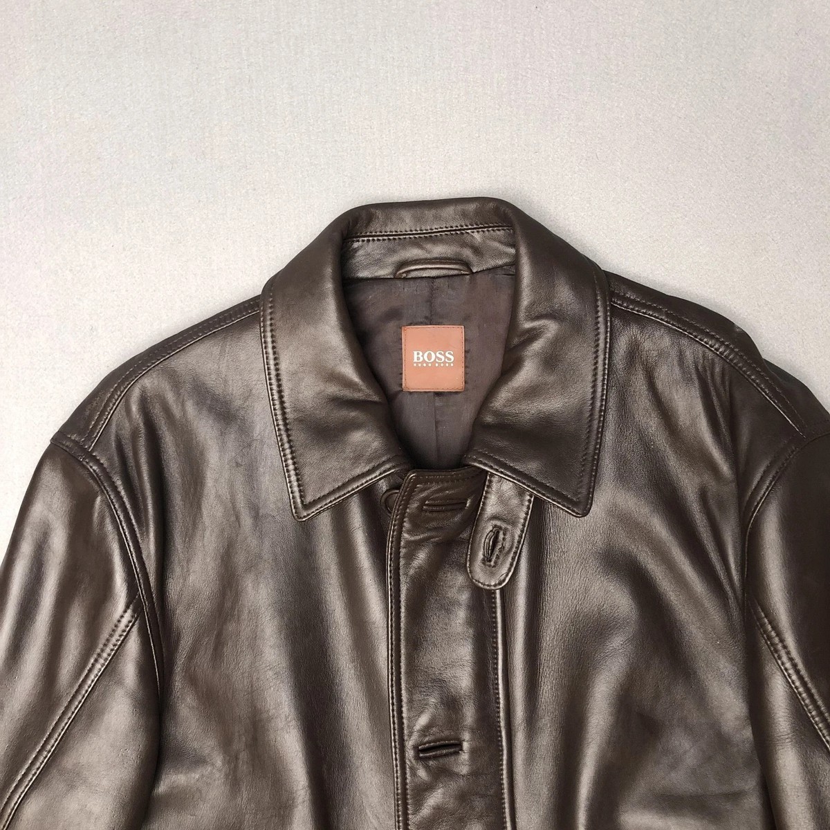 Hugo Boss Leather Jacket Coat Brown Lambskin Men's Size 52 /XL | eBay