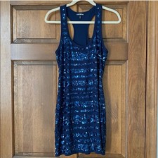 Express Blue Sequin Striped Tank Dress Scoop Neck Sleeveless M
