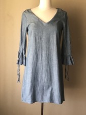 J.Crew Factory Chambray Ruffle Tie Sleeves V-neck Shift Denim Dress Size 4