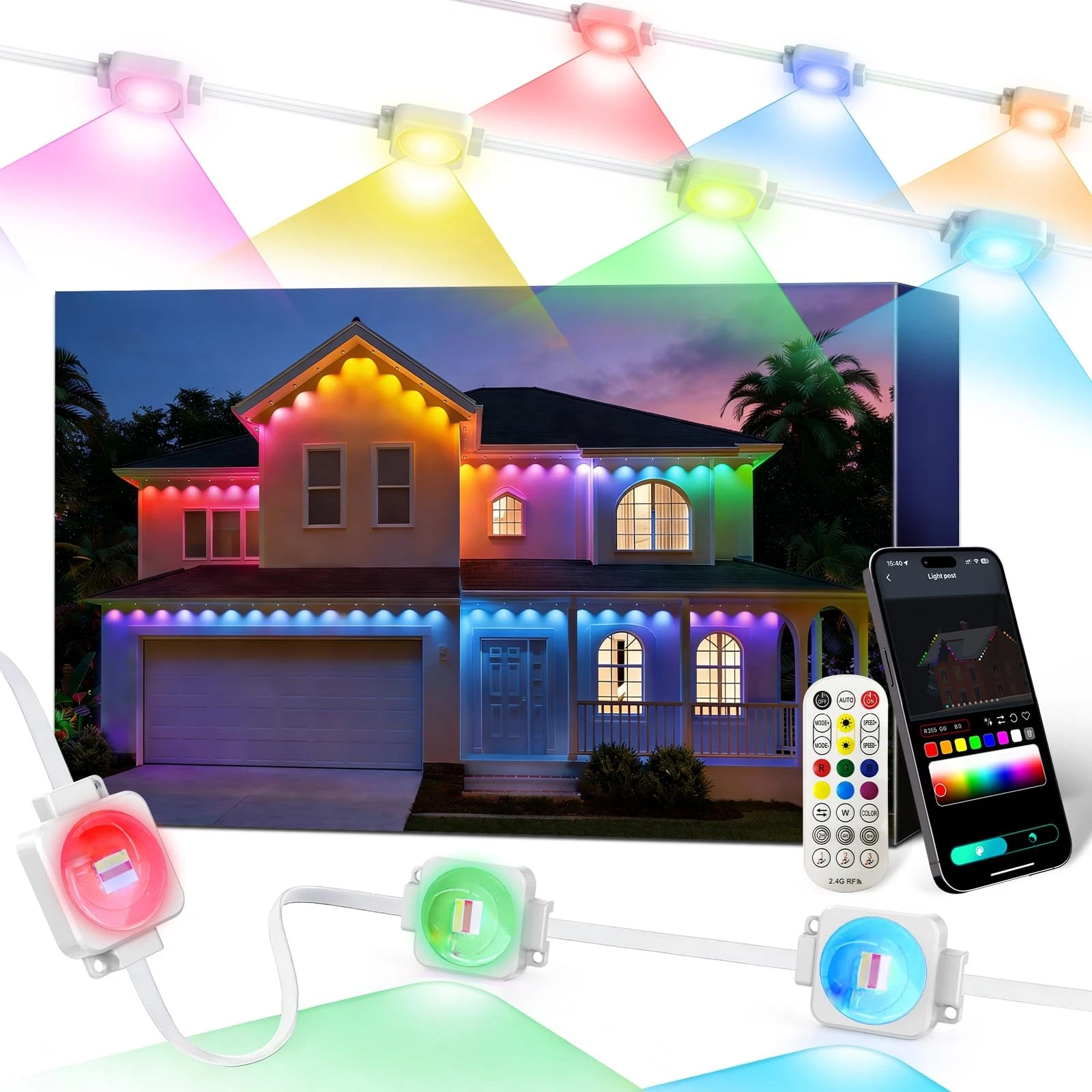 Permanent Outdoor Lights 200FT, Smart RGB+IC Eave Lights with Remote APP Cont...