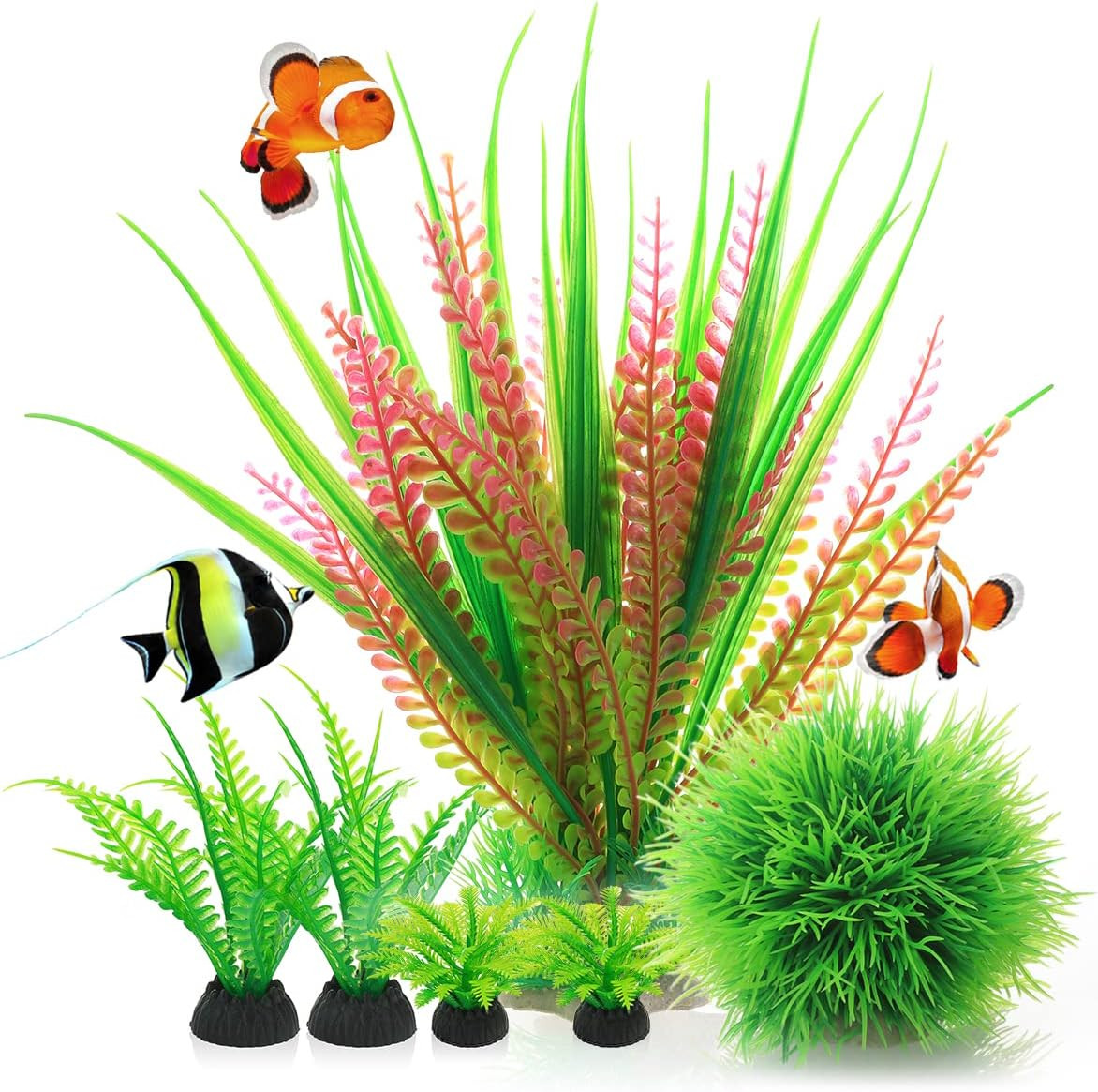 QZQ Fish Tank Decorations for Aquarium Plants Include 6Pcs Aquarium Ornaments Ar