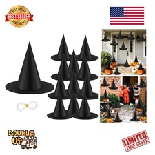 KSPOWWIN 12PCS Halloween Witch Hats Costume One Size, Black 12pcs