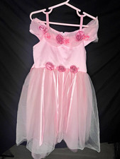 Girls Pink Tulle Flower Girl Dress with Rosette Trim, Size 6