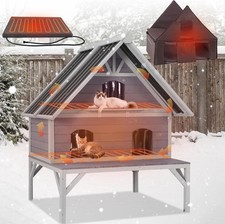 Heated Cat House for Outside 2-Tier Insulated Cat Shelter with Insulated Liner