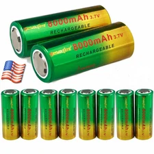 Skywolfeye 26650 Battery 3.7V Li-ion Rechargeable 8000mah Flat Top Cell USA Lot