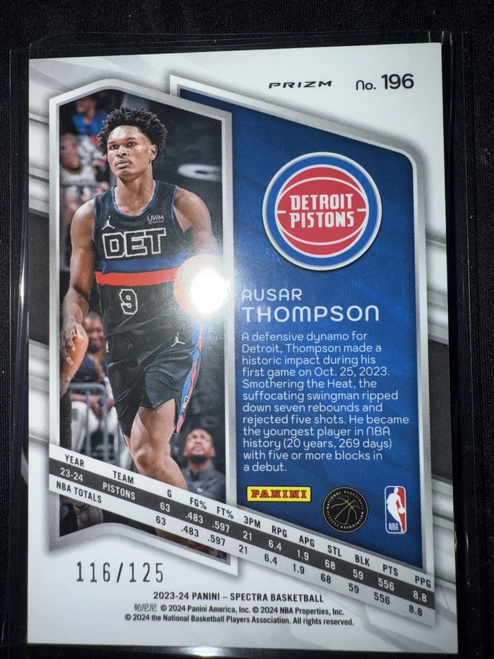 2023–24 Panini Spectra — дебютант Аусар Томпсон No196 впечатляющий дебют /125 (RC) - Изображение 2 из 2