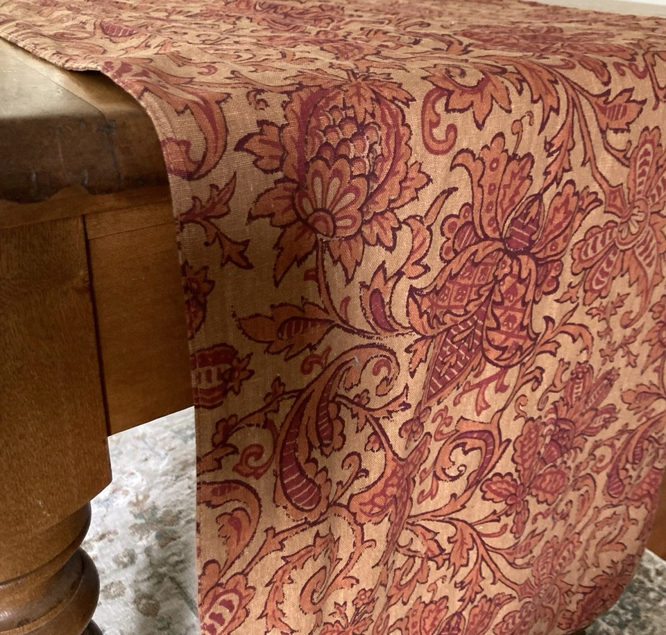 Pottery Barn Red / Orange Paisley Floral Table Runner ~ Fall Autumn Thanksgiving - Image 2 of 4