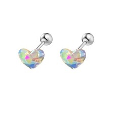 Colorful CZ Heart Cartilage Tiny Stud Earrings for Women Men Stainless Steel Cry