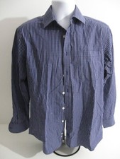 M S MENS COTTON RICH EASY IRON BLUE CHECK SHIRT REGULAR 15.5"