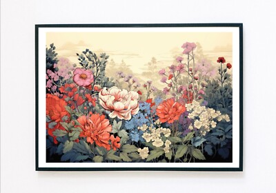 Botanischer Garten Blumen Pfingstrose Illustration 7x5 Vintage Wanddeko Kunstdruck 