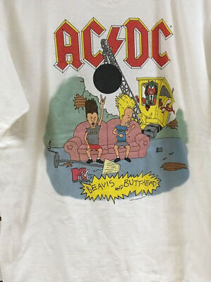 Vintage AcDc Beavis And Butthead T-Shirt White 1996 Tour Vintage AcDc Beavis And Butthead T-Shirt White 1996 Tour