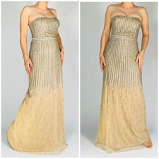 Aidan Mattox Evening Gown Size 6 Tan Silver Sequins