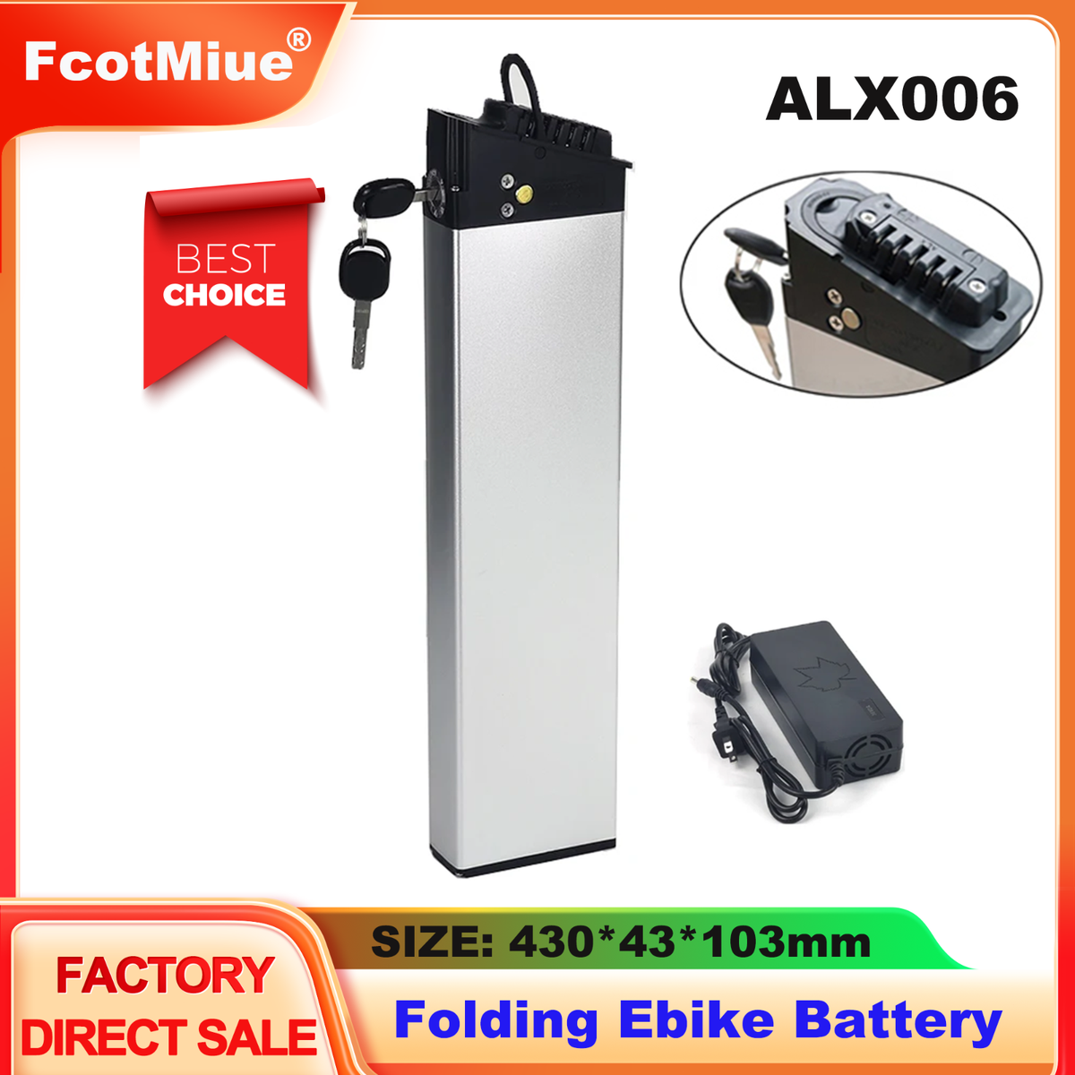 Folding Ebike Battery 48V 10.4Ah 12.8Ah 14Ah ALX006 Battery for