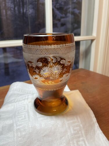 Gorgeous Antique Moser Czech Bohemian Amber Cut To Clear Chalice Goblet - Picture 1 of 4