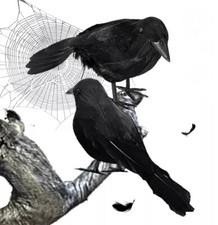 2Pcs Halloween Black Crow Prop Fake Bird Raven Feathered Spooky Party Home Decor