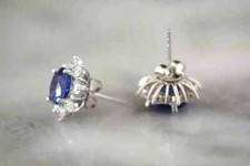 3Ct Lab Created Sapphire And Diamond Stud Earrings In 14k White Gold Finish