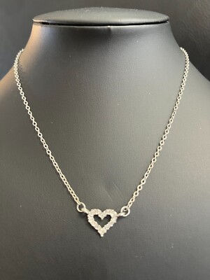 PRETTY SMALL CZ OPEN HEART PENDANT 18'' SILVER TONE CHAIN - GREAT GIFT IDEA! #13