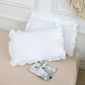 Ruffled Pillow Shams, Pack of 2 Edge Ruffled Pillow Cases 100% Brushed Microfibe - Picture 1 of 12
