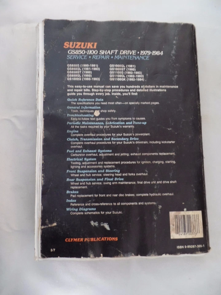 Manuale Di Riparazione CLYMER Suzuki GS 850 1000 1100 79-84 M376 - Immagine 2 di 2