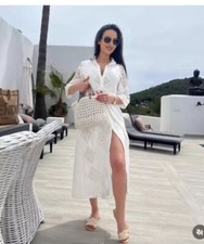 ZARA SS24  EMBROIDERED MIDI SHIRT DRESS White Size Xs 4786/092 NWT