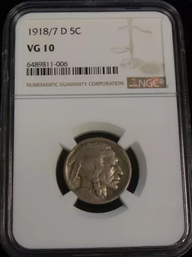 1918/7-D Buffalo Nickel Coin NGC VG10 Overdate Variety 1918-D over 7