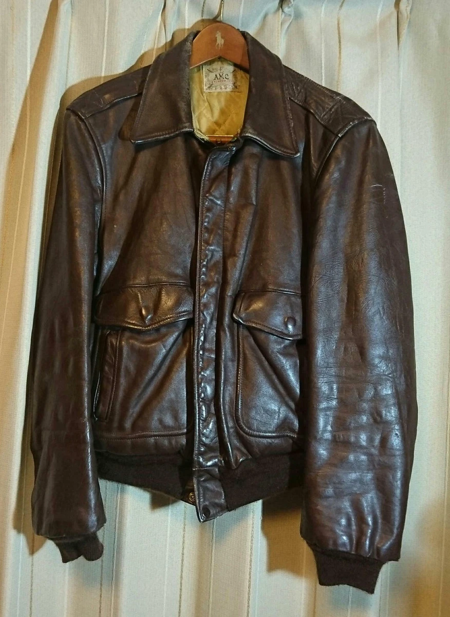 AMC A-2 Horsehide Leather Jacket Blouson Men CROWN Zip Brown