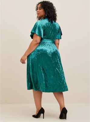 Womens Torrid MIDI VELVET FLUTTER WRAP DRESS GREEN Size 00 10 Medium/Large  NWT | eBay