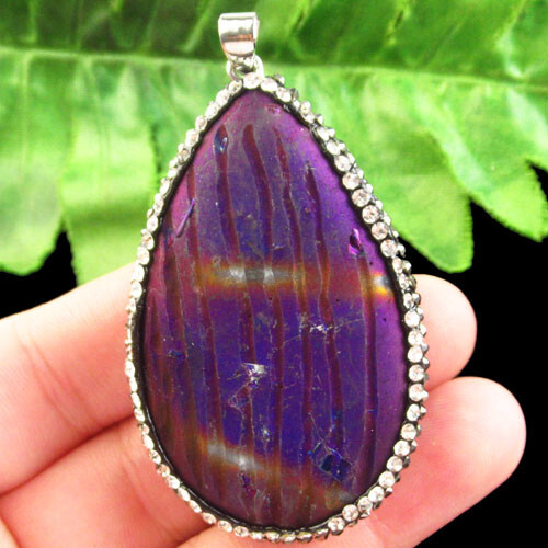Purple Blue Titanium crystal Agate Druzy Quartz Geode Teardrop Pendant S0046561 - Picture 2 of 3
