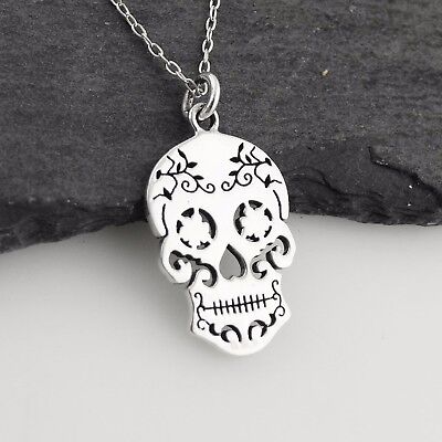 Halloween SUGAR SKULL Solid Sterling Silver .925 Charm Day of the Dead 4481 