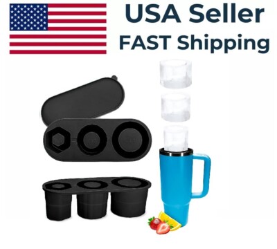 Ice Mold for Stanley Cup, Silicone Ice Cube Tray with Lid for 20 30 40 oz Black
