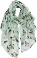 GERINLY Scarfs for Women Lightweight Floral Birds Print Cotton Y-palegreen
