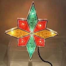Acrylic Faux Stained Glass Christmas Tree Top Star Topper Multi-Color Light Up