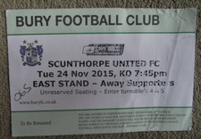 2015-16  Bury v Scunthorpe United - League One  - Ticket Stub