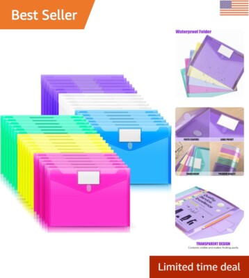 Durable Assorted Color Plastic Document Folders with Label Pockets - A4 Size